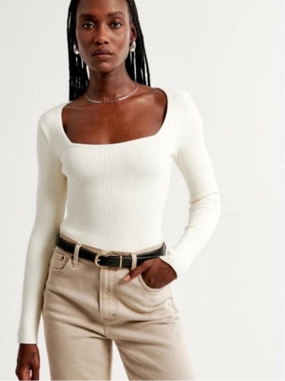 Abercrombie & Fitch Ottoman Squareneck Sweater Knit Bodysuit Long‎ Sleeve Size S
